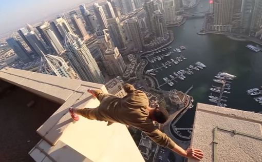 Экстремал сделал сальто на краю небоскреба в Дубае