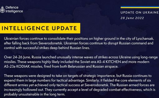 Британская разведка. Отчет по ситуации в Украине на 28 июня