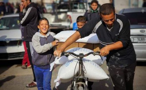 Жители Газы получают муку мешками