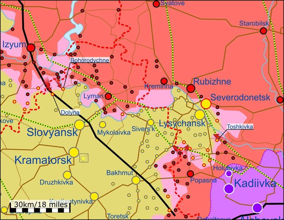 Карта боевых действий в Украине за 13 июня